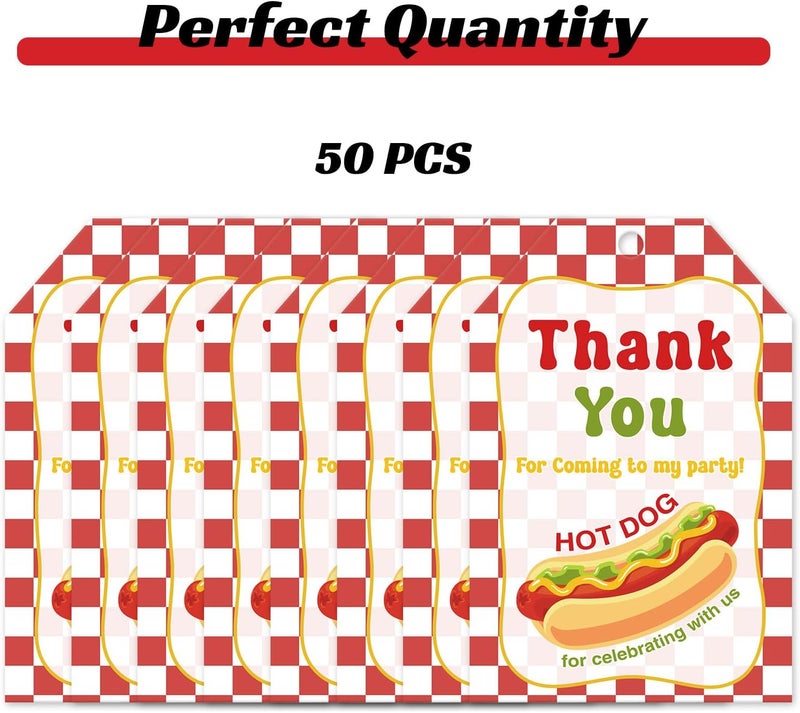 BOBYIYI 50pcs Hotdog Thank You Tags Hot Dog Theme Birthday Gift Tags for kids Picnic BBQ Favor Decor Dog Hotdog Bar Party Favor One Hot Diggity - Image 4